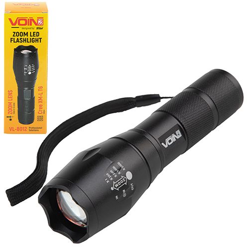 Ліхтарик ручний VOIN VL-8012, LED T6, 300Lm, зум, алюміній, 1х18650 или 3хААА (не в комплекті)