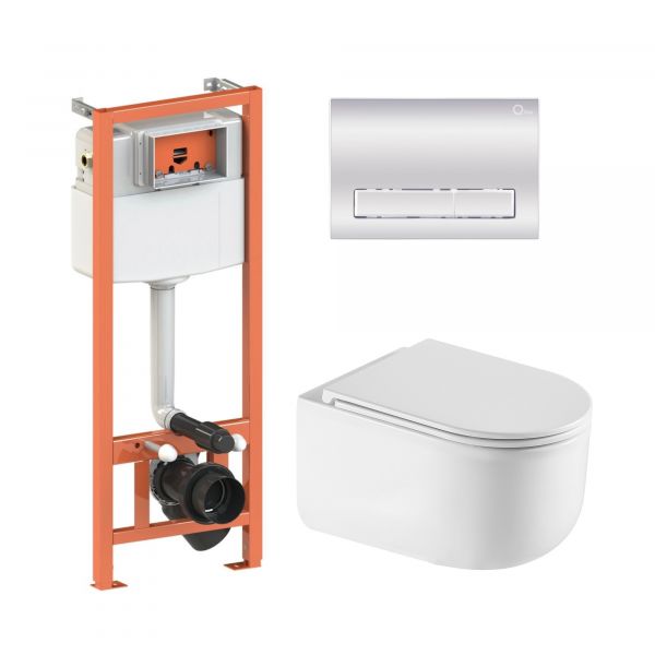 Комплект: Qtap Taurus Ultra Quiet подвесной унитаз QT2433084EUQW + Nest комплект установки 4в1 (Клавиша линейная Chrome) QT0133M425 + QT0111M08381CRM