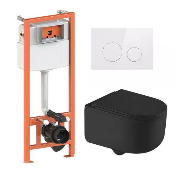 Комплект: Qtap Taurus Ultra Quiet унітаз підвісний QT2433084EUQMB + Nest комплект інсталяції 4в1 (Клавіша кругла White) QT0133M425 + QT0111M11110W