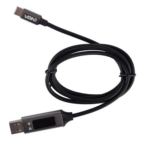 Кабель VOIN CC-3201C GY, USB-Type C 3А, 1m, grey з дисплеєм (CC-3201C GY)