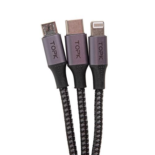 TOPK 3 в 1 USB - Micro USB/Apple/Type C/ 3A (Grey) (AS10)