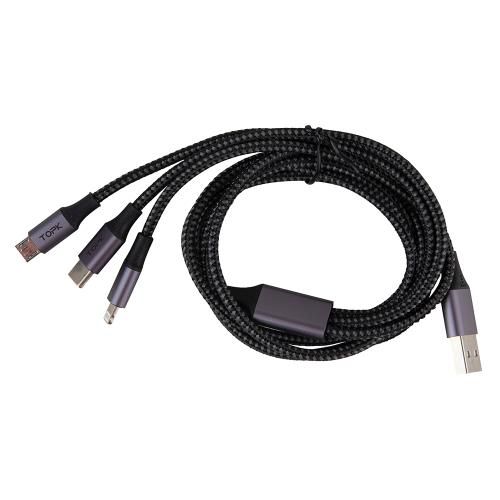 TOPK 3 в 1 USB - Micro USB/Apple/Type C/ 3A (Grey) (AS10)