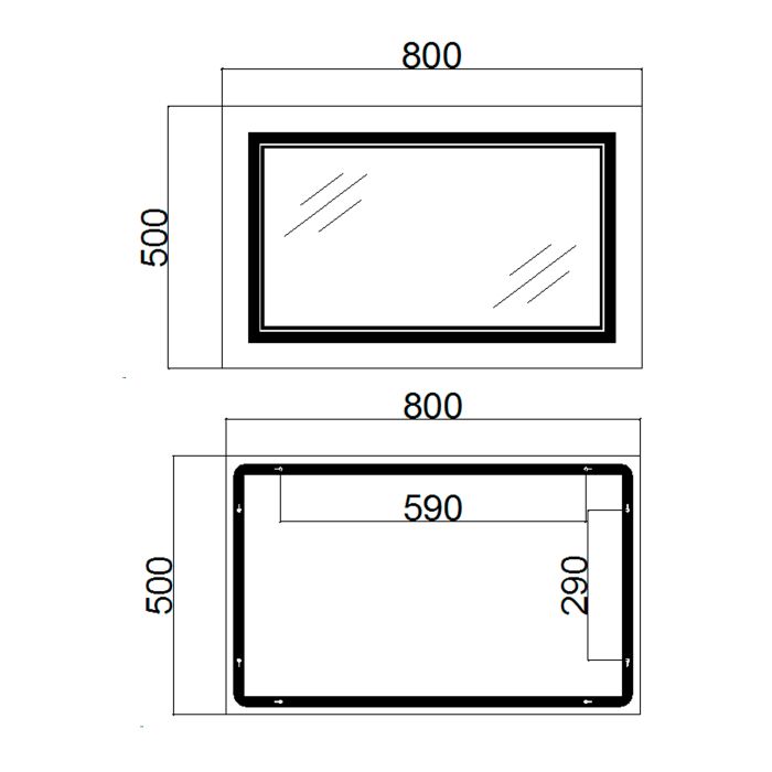 Дзеркало Qtap Cardinal 500х800 з LED-підсвічуванням Touch, з антизапотіванням, з димером, рег. темп. кольору (3000-6500K) Reverse QT0478C5080