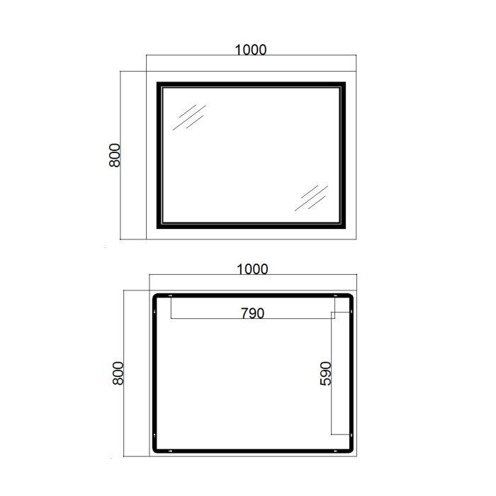 Дзеркало Qtap Cardinal 1000х800 з LED-підсвічуванням Touch, з антизапотіванням, з димером, рег. темп. кольору (3000-6500K) QT0478C10080