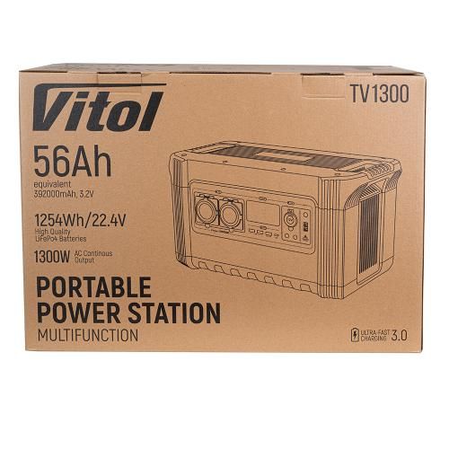 Портативне джерело живлення Vitol TV1300, 220В/1300Вт/LiFePo4 1254Вт/год, чистий. сінус (TV1300)