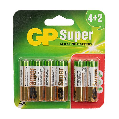 Батарейка GP SUPER ALKALINE 1.5V 15A-U6  лужна, LR6, AA блiстер (4891199134227)