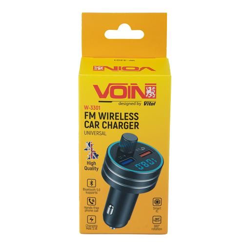 Модулятор FM, VOIN W-3301, 12-24V 2 USB 3,1A, Bluetooth 5.0, Hands-free, ambient light (W-3301)