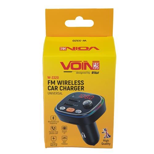 Модулятор FM, VOIN W-3320, 12-24V 2 USB 3,1A, Bluetooth 5.0, Hands-free, ambient light