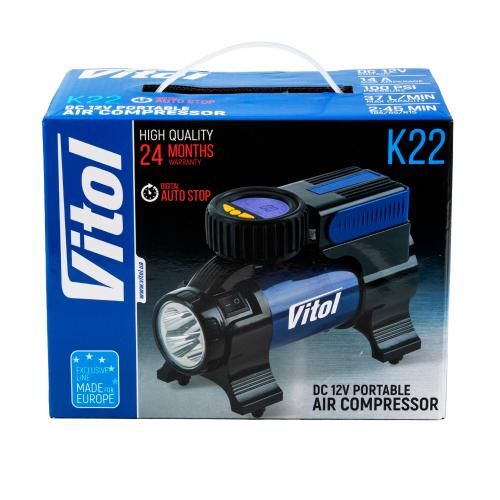 Компресор "ViTOL" K-22 100psi/14Amp/37л/Ліхтар/Автостоп/прикурювач