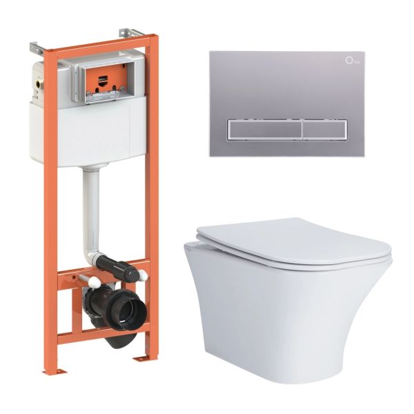 Комплект: Qtap Presto унитаз подвесной QT24332615EW + Nest комплект инсталляции 4в1 (линейная клавиша Satin) QT0133M425 + QT0111M08382SAT