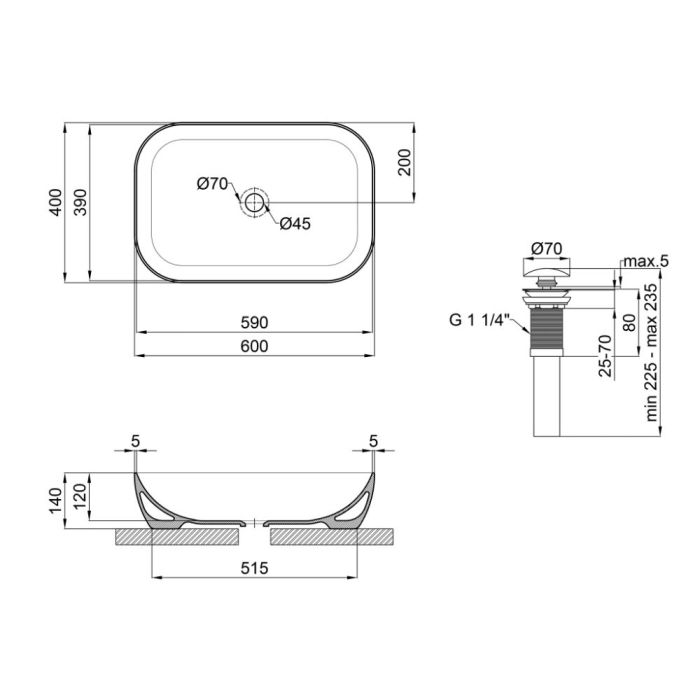 Комплект Qtap Robin: Раковина накладна прамокутна 610x400x145 мм White + Донний клапан PU02