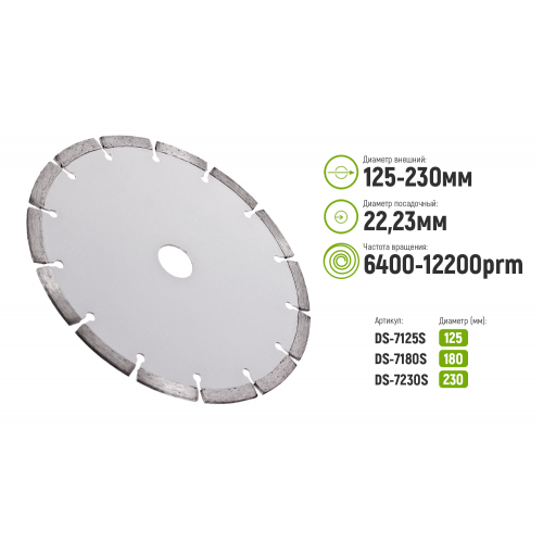 Диск алмазний відрізний сегментний 230 мм Alloid (DS-7230S)