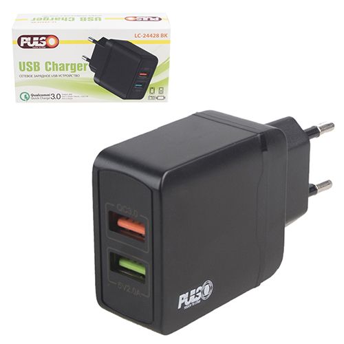 Мережевий зарядний пристрій PULSO 28W, 2 USB, QC3.0 (Port 1-5V*3A/9V*2A/12V*1.5A. Port 2-5V2A)