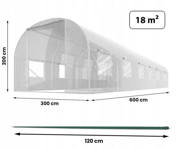 Теплиця PLONOS (профіль 25 мм, 1 вхід) 6х3х2 м 18 м² Білий