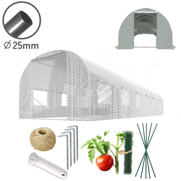 Теплиця - парник PLONOS (профіль 25 мм, 1 вхід) 6х3х2 м 18 м Білий