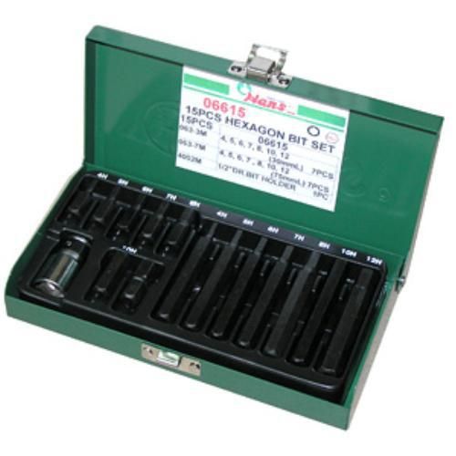 Набор шестигранных бит (30/75 мм) 4-12мм, 15 предметов (06615) HANS