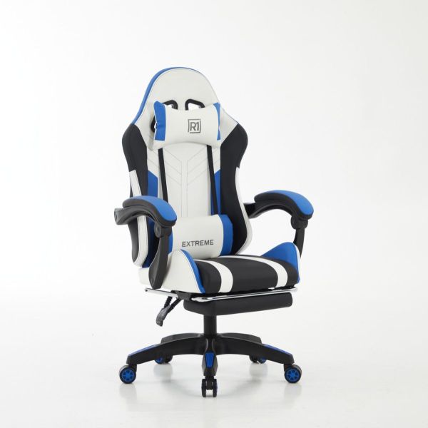 Комп‘ютерне крісло з підставкою для ніг EXTREME R1 Чорно-біло-синій